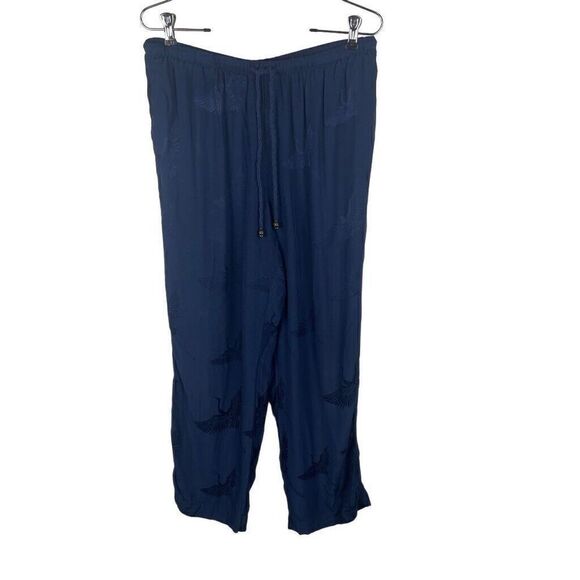 Soft Surroundings Viscose Blue Relaxed Fit Swan Bird Pull on Pants Size M - Picture 1 of 6